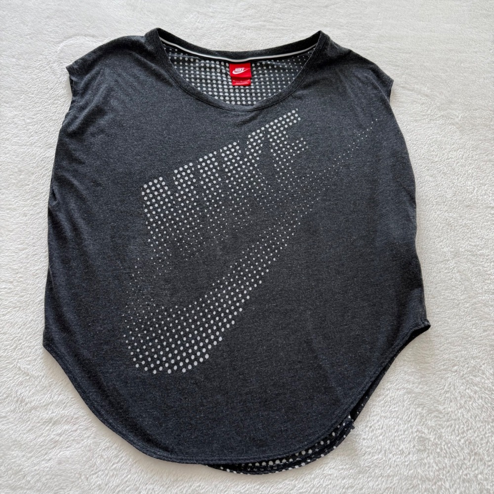 Nike Signal Muscle Tank Top Womens Medium Charcoal Grey Sheer Dot Back‎